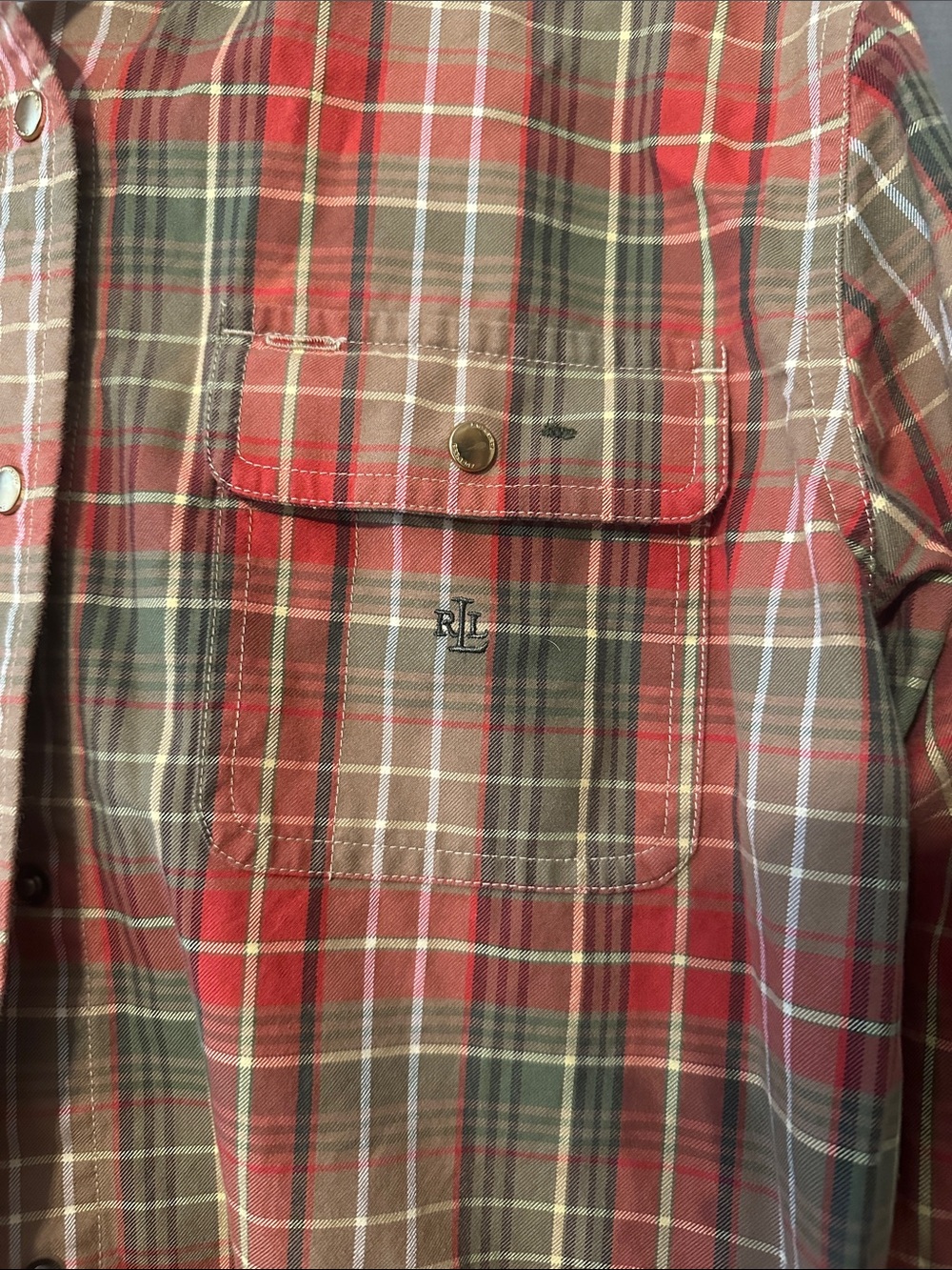 Lauren Ralph Lauren Red and Green Plaid Button-Down Shirt - Picture 2 of 8